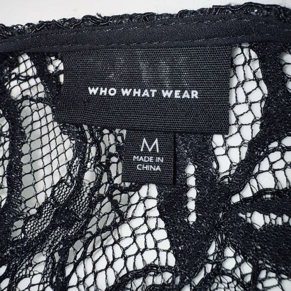 Who What Wear Black Medium Sheer Lace Ruffle Top Long Sleeve Whimsygoth Witchy - Picture 6 of 8